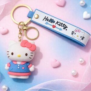 Hello Kitty 3D Keychain Blue Outfit Charm Strap 8”L Kawaii Cute Sanrio Gift✨NWOT